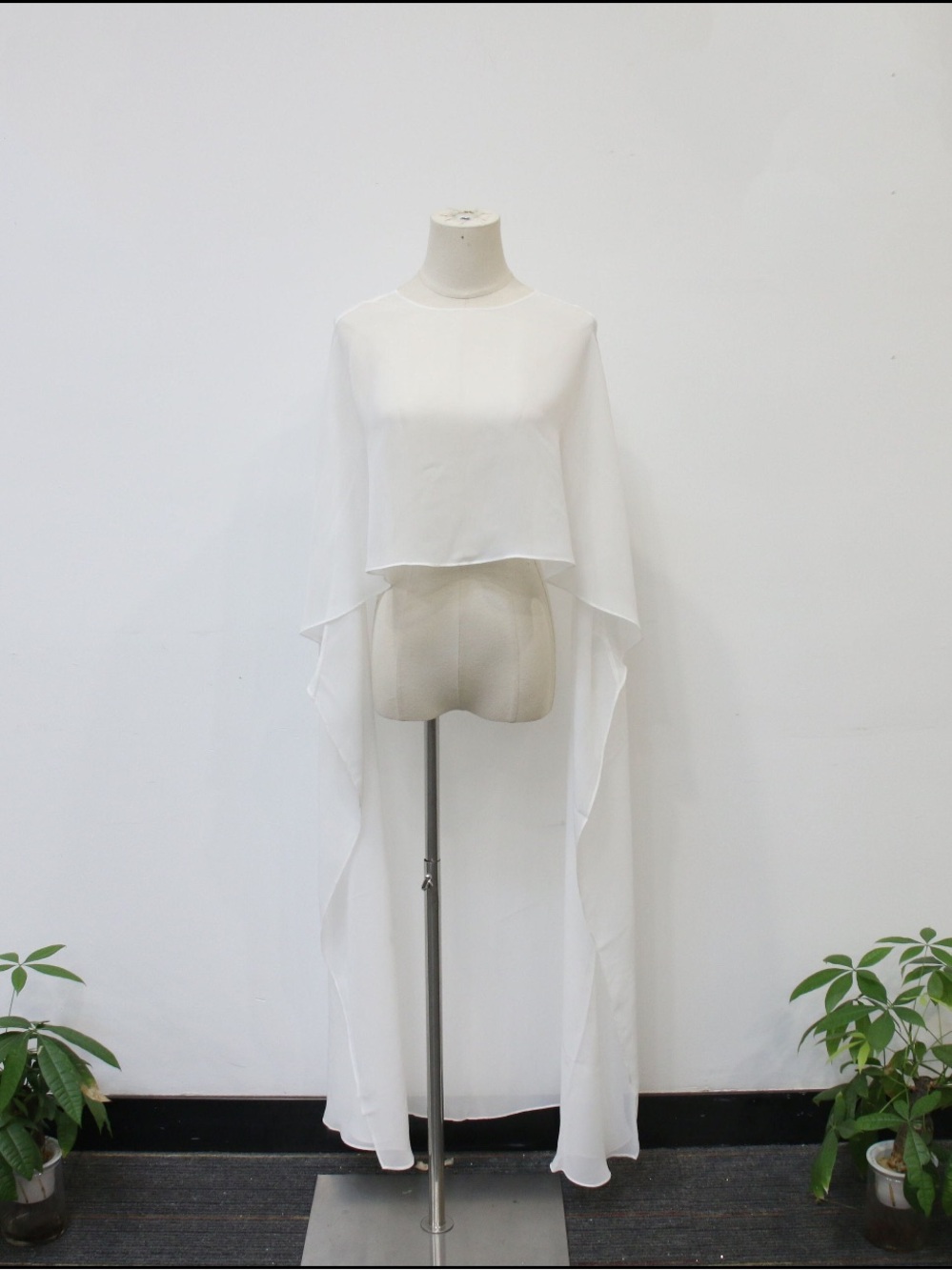 White Chiffon Long Shawl Cloak, Minimalist Bridal Wedding Cape Veil